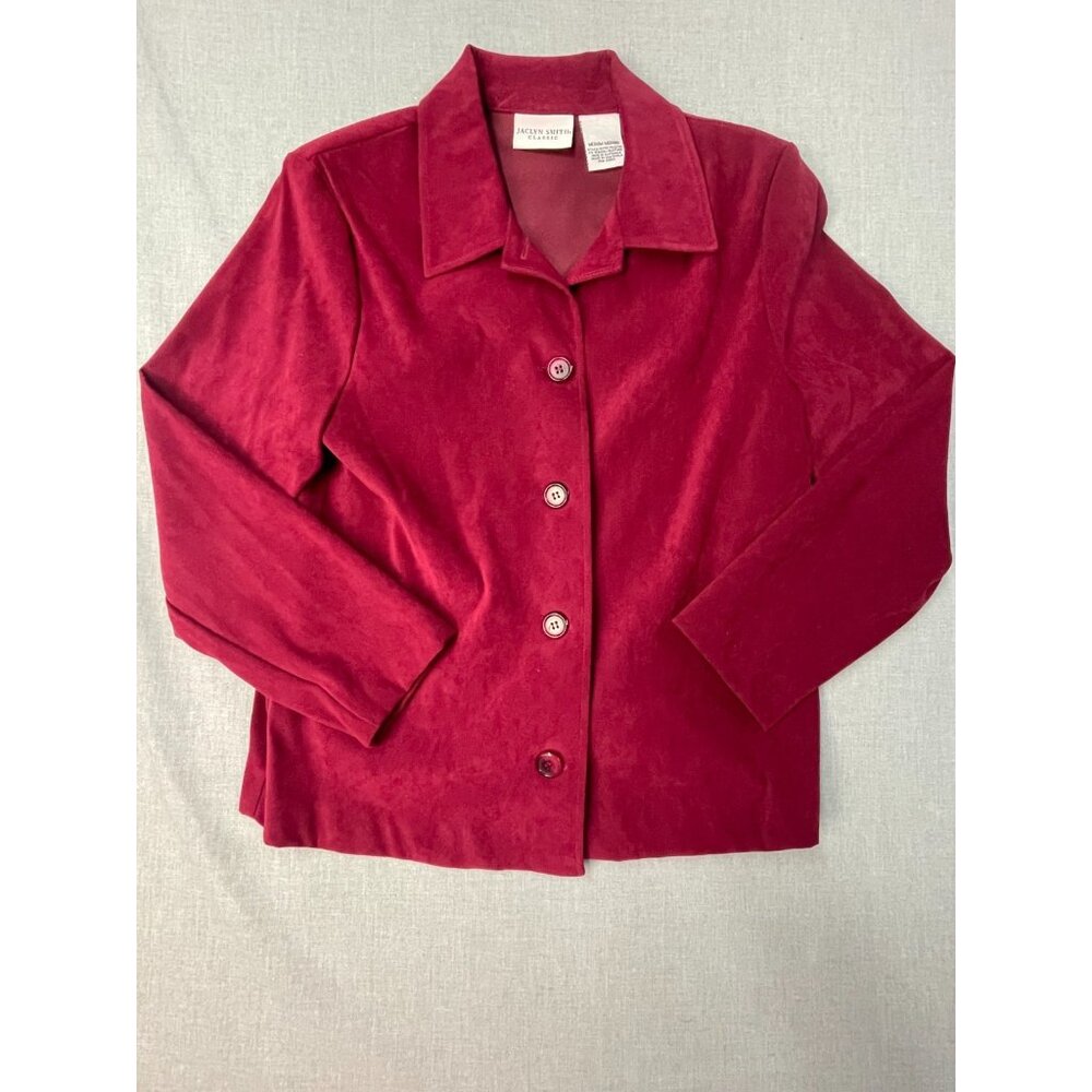 Jaclyn Smith Classic Women's Medium Burgundy Button Collared Blazer Jacket
